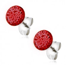 Steel stud earrings with red glitters