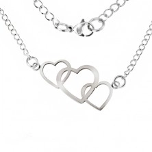 Necklace made of stainless steel, three overlapping heart contours