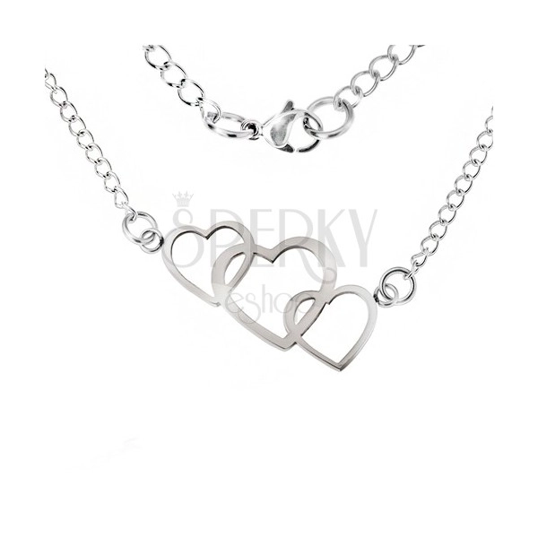 Necklace made of stainless steel, three overlapping heart contours