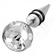 False piercing in a silver colour - large bead with zircon, a tip with two black rubber bands