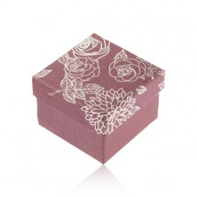 Shimmering purple ring gift box, silver illustration of flowers