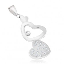 Steel pendant - smooth and zircon heart, heart contour