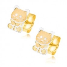 Gold earrings 585 - two-tone kitten with bow