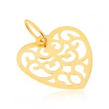 Pendant made of yellow 14K gold - regular cut-out heart, ornaments