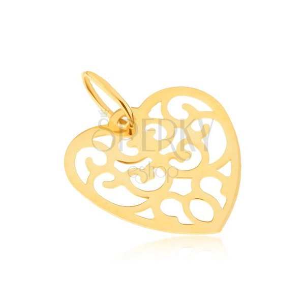Pendant made of yellow 14K gold - regular cut-out heart, ornaments