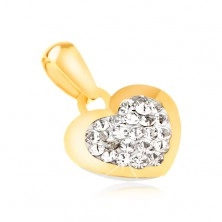 Gold pendant 585 - shimmering regular heart, clear zircons in middle