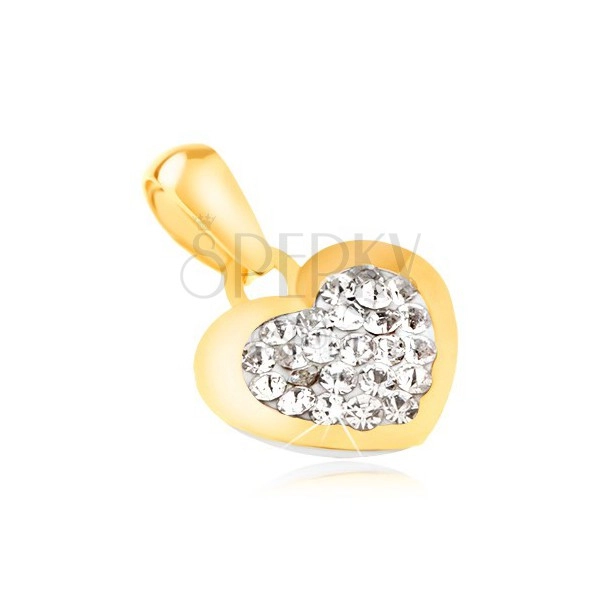 Gold pendant 585 - shimmering regular heart, clear zircons in middle