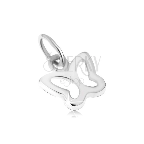 Gold pendant 585 - glossy smooth butterfly contour in white gold