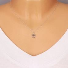 Gold pendant 585 - glossy smooth butterfly contour in white gold
