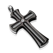 Pendant made of surgical steel - black cross with a threaded rod and clear zircon