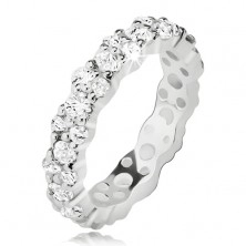 Clear zircon band made of silver 925, wavy sides