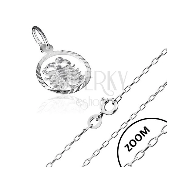 Necklace - chain and pendant of Scorpio sign, 925 silver