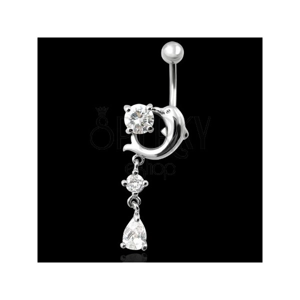 Belly ring with dolphin and drops