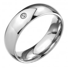 Ring made of steel 316L, glossy round surface, clear ground stone