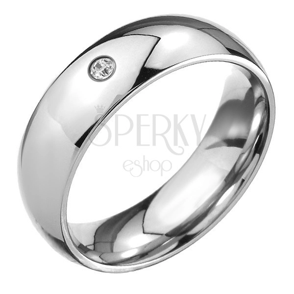 Ring made of steel 316L, glossy round surface, clear ground stone