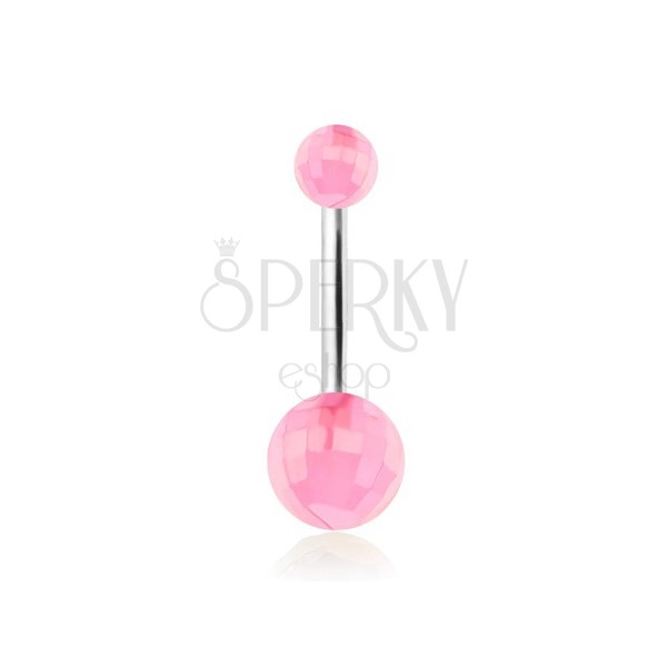 Belly button piercing, light pink acrylic disco balls