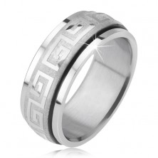 Glossy ring made of steel 316L, spinning satin band, Greek key