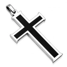 Pendant made of surgical steel - cross with black center