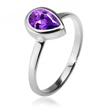 Ring with violet teardrop rhinestone in a mount, 925 silver