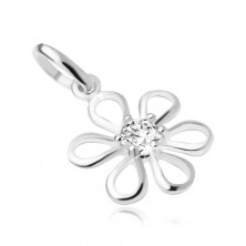 Flower with clear round zircon in the centre, pendant made of 925 silver