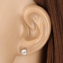 Earrings made of 925 silver, round clear rhinestone in a mount
