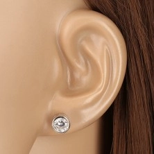 925 silver earrings - round mount, clear rhinestone