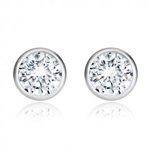 925 silver earrings - round mount, clear rhinestone
