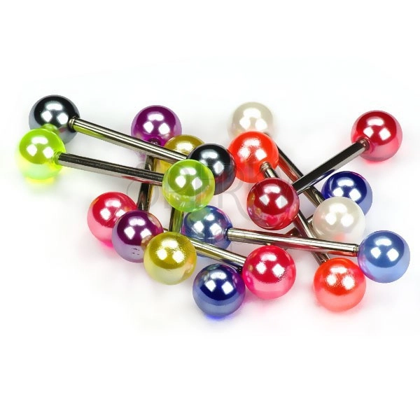 Tongue piercing, colorful pearl heads