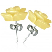Vanilla yellow rose flower with rainbow reflection, stud earrings