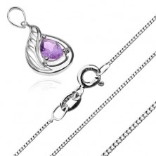 925 silver necklace - dense eyelets chain and violet zircon tear