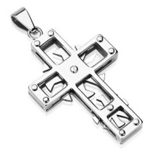 Stainless steel pendant - cross with spinning wheels