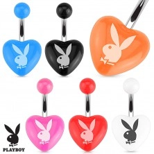 Steel belly button piercing, coloured acrylic heart, Playboy bunny