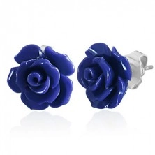 Earrings made of surgical steel, blue rose, studs