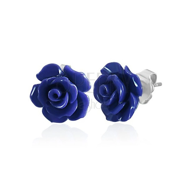 Earrings made of surgical steel, blue rose, studs
