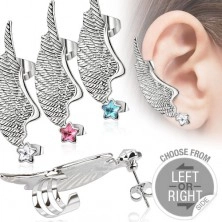 Fake ear piercing made of steel - wing and coloured zircon star