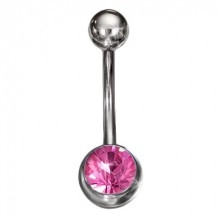 Navel piercing made of 316L, pink edged zircon