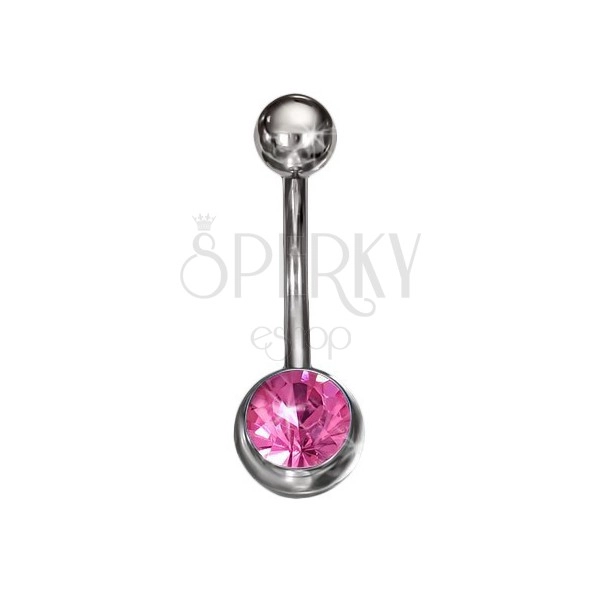 Navel piercing made of 316L, pink edged zircon