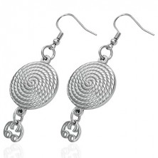Steel earrings round - spiral, silver colour, Afrohooks
