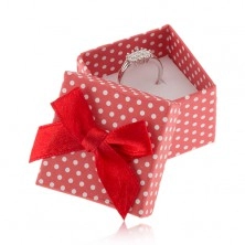 Red and white dotted box for a ring, shiny bowknot