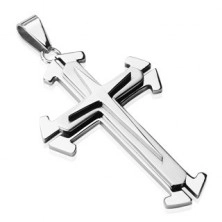 Steel pendant in silver colour - triple cross