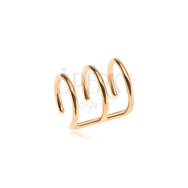 Steel fake piercing for ear in gold colour, triple ring