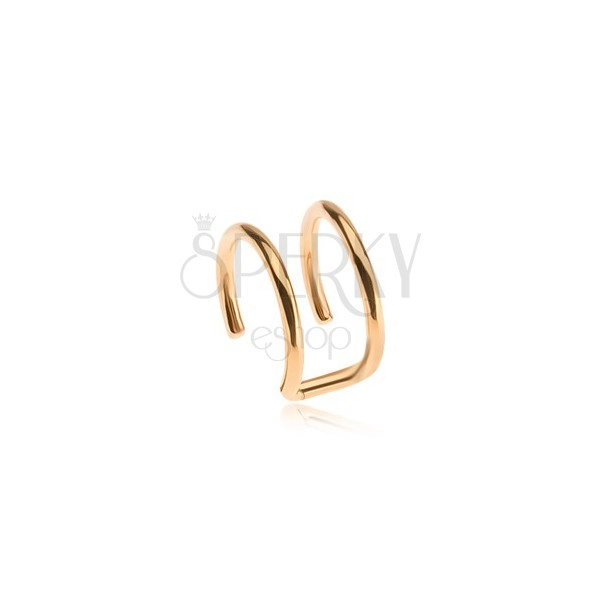Fake ear piercing made of steel, double hoop in gold colour
