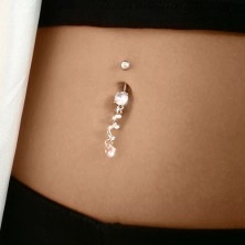 A belly button piercing made of 316L steel, zircon spiral and rhinestone