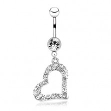 Navel piercing made of 316L steel, heart contour with zircon decoration