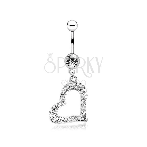 Navel piercing made of 316L steel, heart contour with zircon decoration