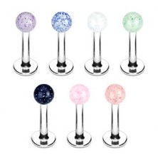 Steel piercing for chin - transparent ball with coloured glitters