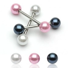 Tongue piercing with colourful pearl balls