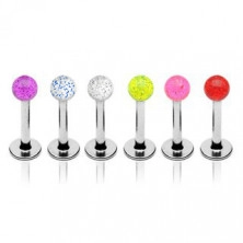 Steel chin piercing, transparent balls with glitters inside