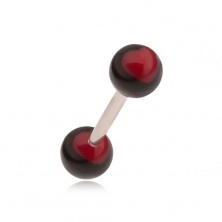 Steel tongue piercing with black balls - dark red hearts