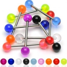 Steel tongue ring with coloured acrylic balls